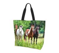 QAZWZML Bolsa de hombro con estampado de ciervo navideño, organizador de compras, adecuado para viajes, gimnasio y viajes., Caballo marrón y blanco, Talla única