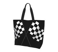 QAZWZML Bolsa de hombro con patrón de banderas a cuadros en blanco y negro, organizador de compras, adecuado para viajes, gimnasio y viajes., Patrón de banderas a cuadros en blanco y negro, Talla