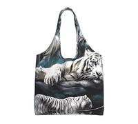 QAZWZML Bolsa de lona con un solo hombro con estampado de tigres blancos adecuada para viajes, viajes o compras, fitness y bolsa de ocio deportiva
