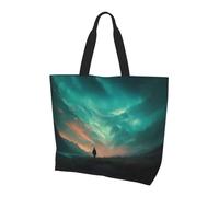 QAZWZML Bolsa de lona estampada con puesta de sol, adecuada para vacaciones en la playa, viajes, compras y actividades de fitness, verde (Green Aurora), Talla única