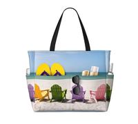 QAZWZML Bolsa de piscina plegable de gran capacidad con diseño de sillas Beside The Blue Sea Sky, ideal para ir de compras, mudanzas y vacaciones
