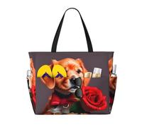 QAZWZML Bolsa de playa de gran capacidad con patrón de perro similar a un caballero, bolsa de mano plegable, adecuada para viajes y compras.