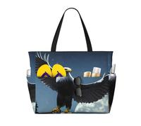 QAZWZML Bolsa de playa de gran capacidad, diseño de águila bajo las estrellas, bolsa de mano plegable, adecuada para viajes y compras.