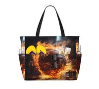 QAZWZML Bolsa de viaje de gran capacidad con diseño de balón de baloncesto en llamas de agua y llamas, plegable, diseño con cremallera, adecuada para piscinas y playas