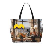 QAZWZML Bolsa de viaje plegable de gran capacidad con diseño de pilones en la distancia, ideal para piscinas y playas