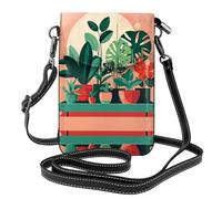QAZWZML Bolso cruzado con diseño de plantas verdes en maceta, cartera de cuero con solapa, correa de hombro desmontable, adecuada para viajes y camping.