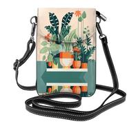 QAZWZML Bolso cruzado con diseño de plantas verdes pequeñas, cartera de cuero con solapa, correa de hombro desmontable, adecuada para viajes y camping.