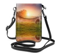 QAZWZML Bolso cruzado con estampado de caballo al atardecer, cartera de cuero con solapa, correa de hombro desmontable, adecuada para viajes y camping.