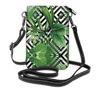 QAZWZML Bolso cruzado con estampado de hojas verdes de palmera y plantas tropicales, cartera de cuero con solapa, correa de hombro desmontable, adecuada para viajes y camping.