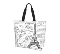 QAZWZML Bolso de hombro con estampado de pavo real, organizador de compras, adecuado para viajes, gimnasio y viajes., Torre Eiffel de café parisino, Talla única