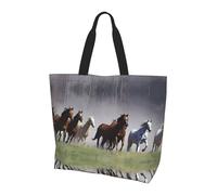 QAZWZML Bolso de hombro con estampado Schnauzer, organizador de compras, adecuado para viajes, gimnasio y viajes., Caballos corriendo, Talla única