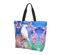 QAZWZML Bolso de la compra con estampado de lunares grandes en blanco y negro para mujer, bolsa de mano y bolsa de hombro, esencial para viajes y compras, Hermosa flor de pájaro cacatúa, Talla única