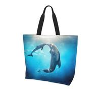 QAZWZML Bolso de la compra con estampado de ramitas naturales blancas para mujer, gran capacidad, esencial para viajes y compras, Patrón Kiss Dolphin Tale, Talla única