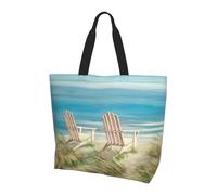 QAZWZML Bolso de la compra de gran capacidad con estampado de hojas hermosas para mujer y bolso de hombro, esencial para viajes y compras, Escena de playa con sillas, Talla única