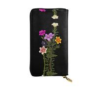 QAZWZML Bolso de mano de cuero estampado de flores largas que crecen hacia arriba con un compartimento para dinero en efectivo, bolsillo con cremallera y ranura para tarjetas de crédito