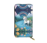 QAZWZML Bolso de mano de cuero estampado de unicornios de larga duración con un compartimento para dinero en efectivo, bolsillo con cremallera y ranura para tarjetas de crédito