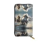 QAZWZML Bolso de mano de cuero estampado Long Horses Running Wild in the River con un compartimento para dinero en efectivo, bolsillo con cremallera y ranura para tarjetas de crédito