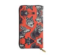 QAZWZML Bolso de mano de cuero estampado Long The Wolf's Gaze con compartimento para dinero en efectivo, bolsillo con cremallera y ranura para tarjetas de crédito