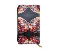QAZWZML Bolso de mano de piel con estampado de mariposa y pétalo largo con un compartimento para efectivo, bolsillo con cremallera y ranura para tarjetas de crédito