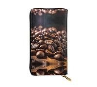 QAZWZML Bolso largo de cuero estampado de granos de café con un compartimento para efectivo, bolsillo con cremallera y ranura para tarjetas de crédito