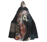 QAZWZML Bonita capa con capucha estampada de unicornios de Halloween para adultos, capucha de ala ancha con pajarita, adecuada para fiestas de disfraces
