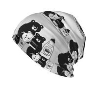 QAZWZML Bonito gorro de punto con estampado de oso de botella de leche, cálido y sin alas, adecuado para el hogar, uso diario, viajes y esquí. Negro