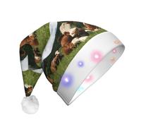 QAZWZML Bonito sombrero de Navidad para adultos con estampado de vacas relajadas sobre hierba, sombrero decorativo iluminado, perfecto para fiestas de vacaciones o celebraciones de Año Nuevo.