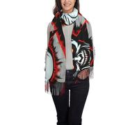 QAZWZML Bufanda larga con borlas para mujer, chal con borlas impresas en rojo y negro, cálido y adecuado para bodas, viajes, fiestas, etc.