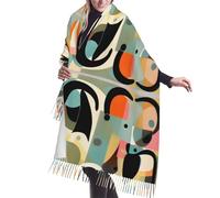 QAZWZML Bufanda larga con estampado de gato moderno de mediados de siglo, chal con flecos, adecuado para el uso diario o actividades al aire libre en primavera, otoño e invierno.