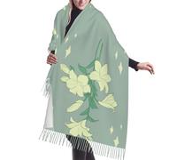 QAZWZML Bufanda larga con estampado de lirios blancos de dibujos animados, chal con flecos, adecuado para el uso diario o actividades al aire libre en primavera, otoño e invierno.