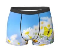 QAZWZML Butterfly On Daisy - Calzoncillos tipo bóxer para hombre, transpirables, elásticos, adecuados para viajes y oficina, Negro, S