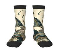 QAZWZML Calcetines elásticos de media pantorrilla negros con estampado de pavo real, decorativos, adecuados para deportes y correr., 3 Negro, One Size