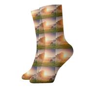 QAZWZML Calcetines estampados de caballo al atardecer, calcetines casuales y cálidos, adecuados para el hogar diario o actividades al aire libre