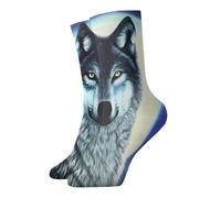 QAZWZML Calcetines estampados de lobo bajo la luna, calcetines casuales y cálidos, adecuados para el hogar diario o actividades al aire libre