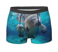 QAZWZML Calzoncillos tipo bóxer deportivos con estampado de manatíes de las Indias Occidentales, perfectos para correr, fitness y uso diario casual, Negro, S
