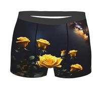 QAZWZML Calzoncillos tipo bóxer deportivos para hombre, con hermosas rosas amarillas, estampadas, elásticos, transpirables y frescos, diseñados para hombres, Negro, M