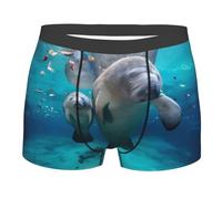 QAZWZML Calzoncillos tipo bóxer elásticos con estampado de manatíes de las Indias Occidentales para hombres adultos, adecuados para fitness y deportes, Negro, L