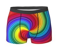 QAZWZML Calzoncillos tipo bóxer elásticos para hombre con estampado de remolino arcoíris en varios tamaños, adecuados para el uso diario, Negro, S