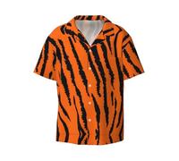 QAZWZML Camisa de manga corta con estampado de leopardo y tigre naranja, para hombre, adecuada para viajes, vacaciones y actividades de yate, Negro, M