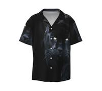 QAZWZML Camisa de manga corta para hombre, diseño de pantera con ojos azules, adecuada para viajes, vacaciones y actividades de yate, Negro, M