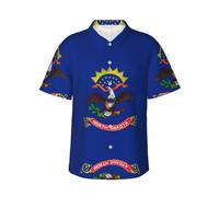 QAZWZML Camisa hawaiana con estampado de manga corta y botones para hombre | Camisa hawaiana estampada con la bandera del estado de Dakota del Norte, suave y transpirable, para vacaciones, crucero