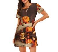 QAZWZML Camisón suelto con estampado de calabaza de otoño para mujer, estilo de línea A adecuado para el hogar y viajes, Negro, M