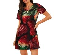 QAZWZML Camisón suelto con estampado de fresa para mujer, estilo acampanado, adecuado para el hogar y los viajes, Negro, L