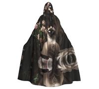 QAZWZML Capa con capucha de Halloween para adultos, elegante estampado de gato siamés, adecuada para disfraces de vacaciones y disfraces de personajes