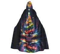 QAZWZML Capa larga brillante con patrón de árbol de Navidad, elegante capa con capucha, adecuada para fiestas de vacaciones, fiestas de disfraces o reuniones.