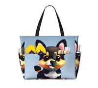 QAZWZML Card Love Fancy Puppy - Bolsa de playa de gran capacidad, plegable, adecuada para viajes y compras.
