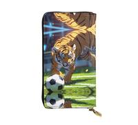 QAZWZML Cartera de mano de piel con diseño de cachorro de tigre jugando al fútbol, adecuada para hombres o mujeres, tamaño 2.5 x 10.5 pulgadas