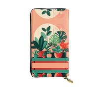QAZWZML Cartera de mano de piel con plantas verdes en maceta, adecuada para hombres o mujeres, cartera larga, tamaño 2.5 x 10.5 pulgadas