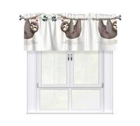 QAZWZML Cenefa con patrón de perezoso con setas, cortina decorativa de media ventana, fácil de instalar, adecuada para cocinas, baños, etc.