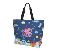 QAZWZML Colorido bolso de compras para mujer con estampado de flores de primavera y verano, bolsa de hombro esencial para viajes y compras, Pez pulpo de dibujos animados, Talla única